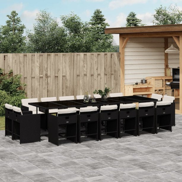 9-tlg. Garten-Essgruppe mit Kissen Schwarz Poly Rattan
