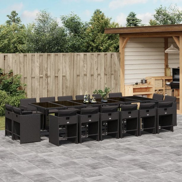 9-tlg. Garten-Essgruppe mit Kissen Schwarz Poly Rattan