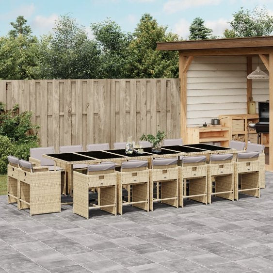 9-tlg. Garten-Essgruppe mit Kissen Schwarz Poly Rattan