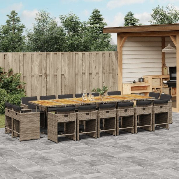 9-tlg. Garten-Essgruppe mit Kissen Schwarz Poly Rattan