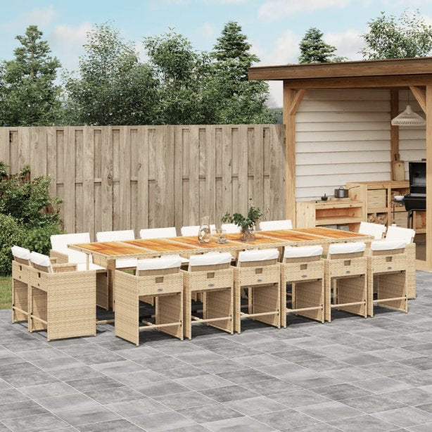 9-tlg. Garten-Essgruppe mit Kissen Schwarz Poly Rattan