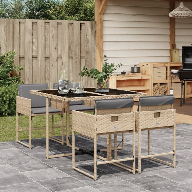 5-tlg. Garten-Essgruppe mit Kissen Schwarz Poly Rattan