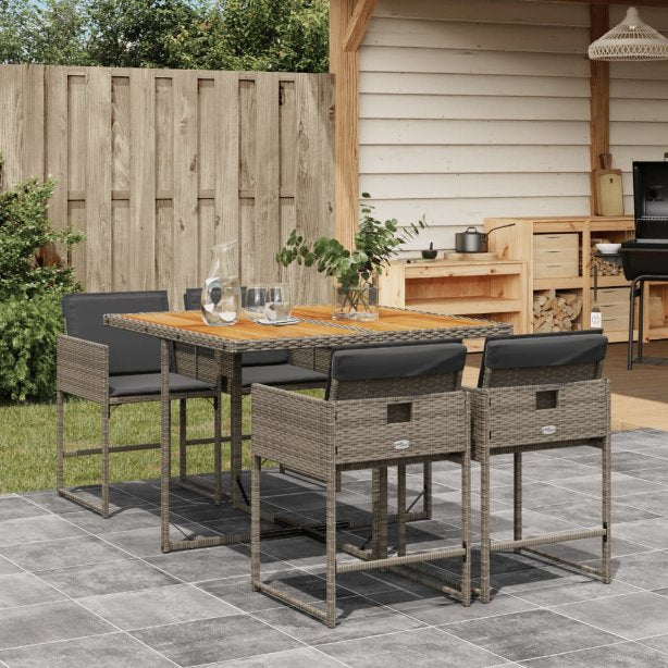 5-tlg. Garten-Essgruppe mit Kissen Schwarz Poly Rattan