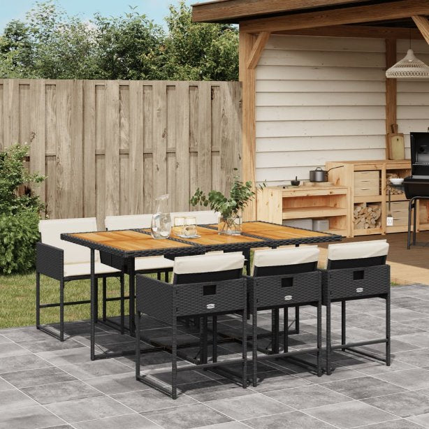 5-tlg. Garten-Essgruppe mit Kissen Schwarz Poly Rattan