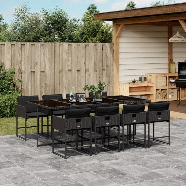 5-tlg. Garten-Essgruppe mit Kissen Schwarz Poly Rattan