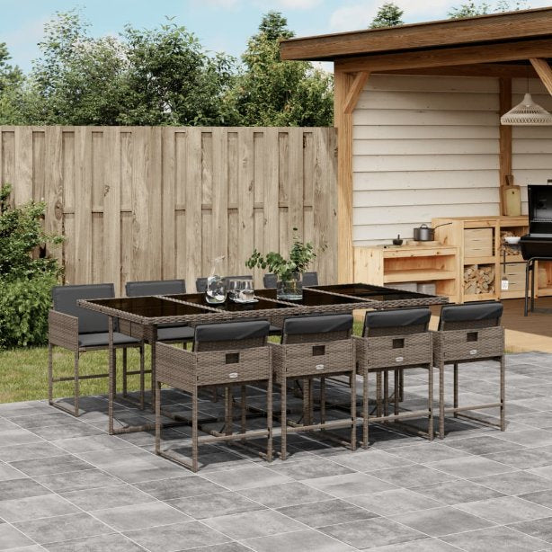 5-tlg. Garten-Essgruppe mit Kissen Schwarz Poly Rattan