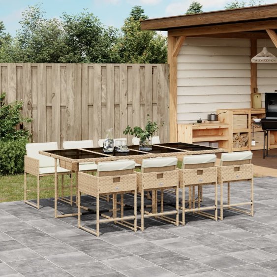 5-tlg. Garten-Essgruppe mit Kissen Schwarz Poly Rattan
