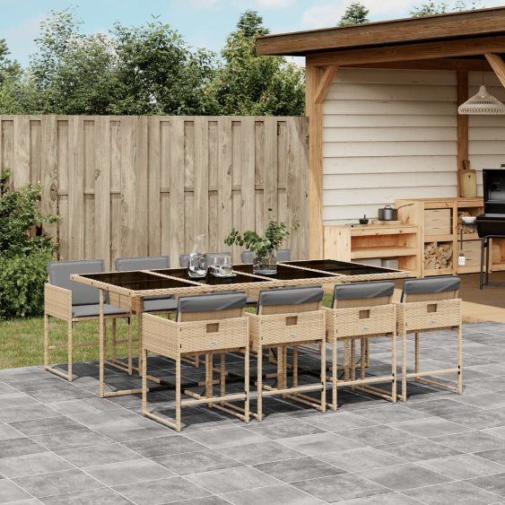 5-tlg. Garten-Essgruppe mit Kissen Schwarz Poly Rattan