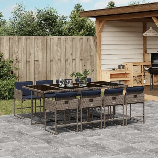 5-teiliges Garten-Ess-Set mit Kissen, grau, Polyrattan