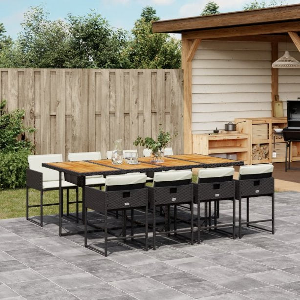 5-tlg. Garten-Essgruppe mit Kissen Schwarz Poly Rattan
