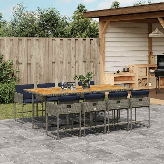 5-teiliges Garten-Ess-Set mit Kissen, grau, Polyrattan