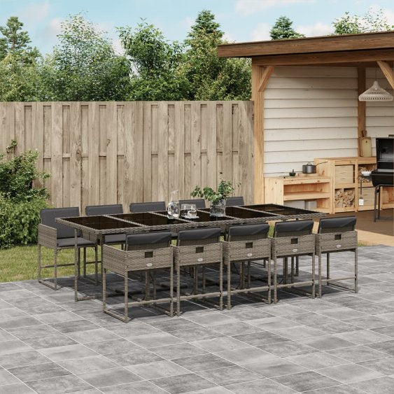 5-tlg. Garten-Essgruppe mit Kissen Schwarz Poly Rattan