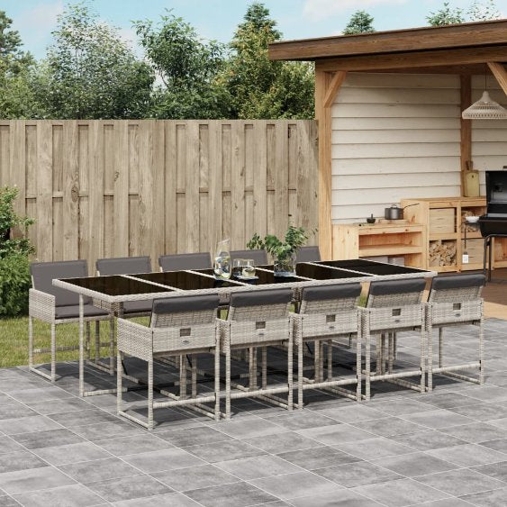 5-tlg. Garten-Essgruppe mit Kissen Schwarz Poly Rattan