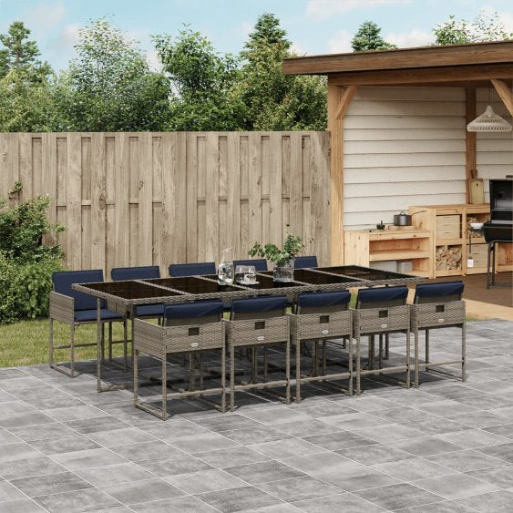 5-teiliges Garten-Ess-Set mit Kissen, grau, Polyrattan