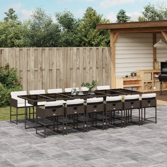 5-tlg. Garten-Essgruppe mit Kissen Schwarz Poly Rattan