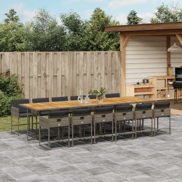 5-tlg. Garten-Essgruppe mit Kissen Schwarz Poly Rattan