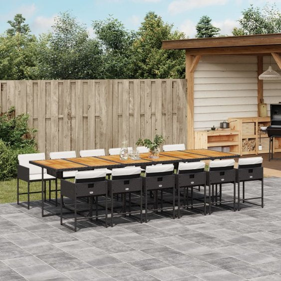 5-tlg. Garten-Essgruppe mit Kissen Schwarz Poly Rattan