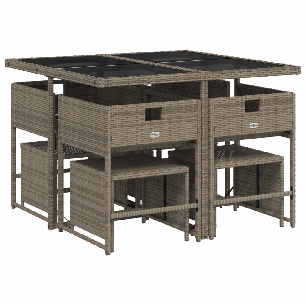 9-teiliges Garten-Ess-Set mit Kissen, grau, Polyrattan