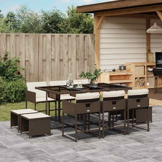 9-tlg. Garten-Essgruppe mit Kissen Schwarz Poly Rattan