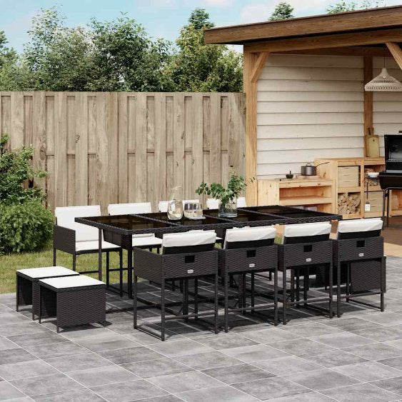 9-tlg. Garten-Essgruppe mit Kissen Schwarz Poly Rattan