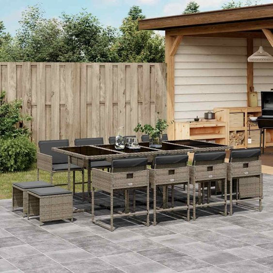 9-tlg. Garten-Essgruppe mit Kissen Schwarz Poly Rattan