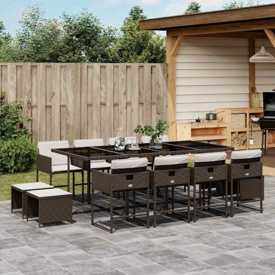 9-tlg. Garten-Essgruppe mit Kissen Schwarz Poly Rattan