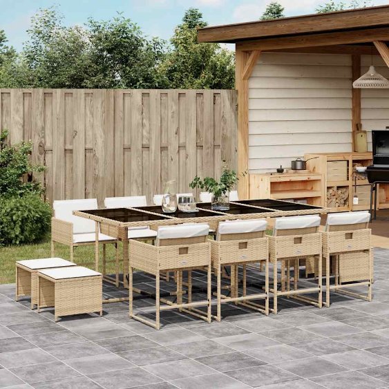 9-tlg. Garten-Essgruppe mit Kissen Schwarz Poly Rattan