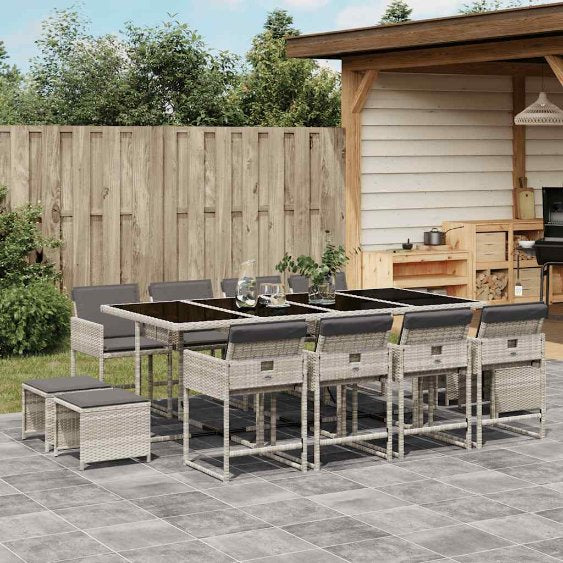 9-tlg. Garten-Essgruppe mit Kissen Schwarz Poly Rattan