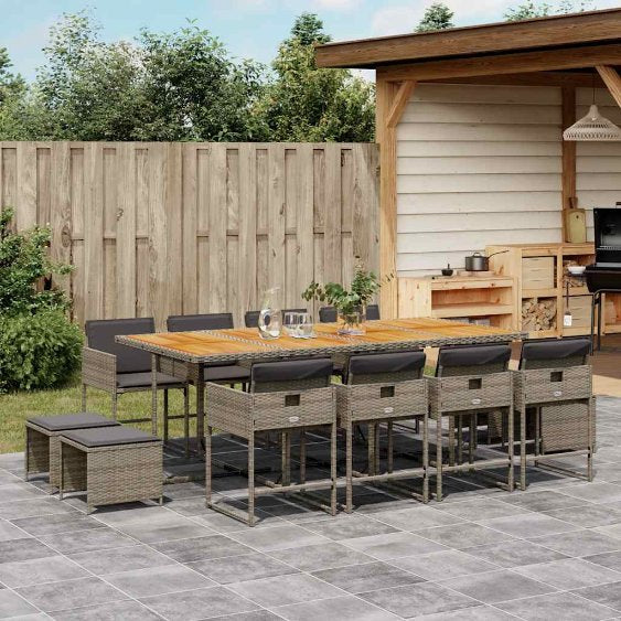 9-tlg. Garten-Essgruppe mit Kissen Schwarz Poly Rattan
