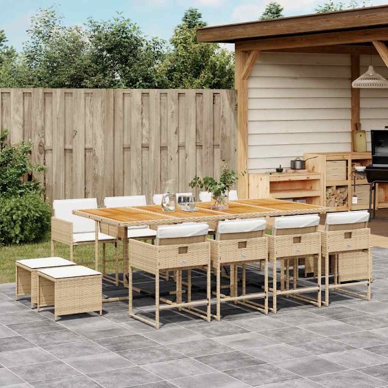 9-tlg. Garten-Essgruppe mit Kissen Schwarz Poly Rattan