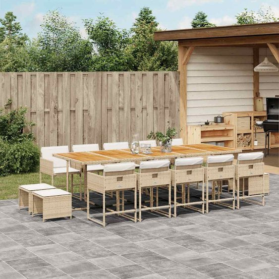 9-tlg. Garten-Essgruppe mit Kissen Schwarz Poly Rattan