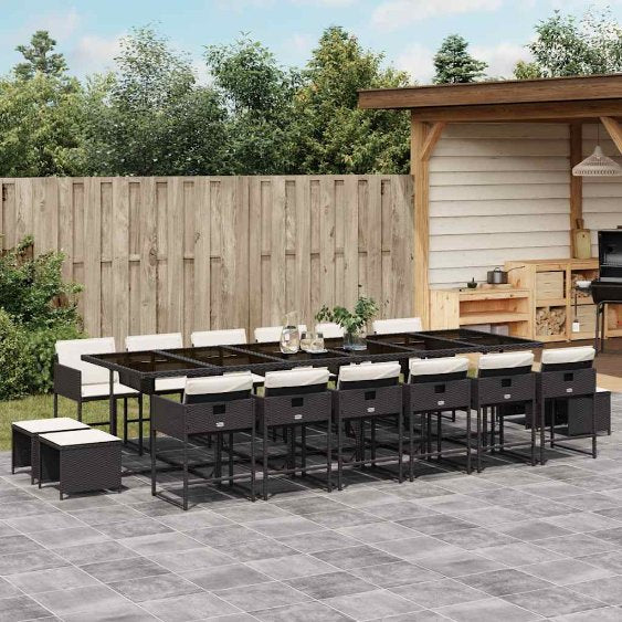 9-tlg. Garten-Essgruppe mit Kissen Schwarz Poly Rattan