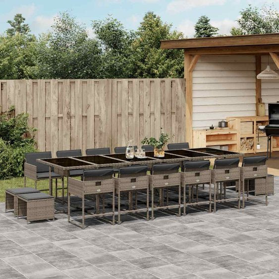 9-tlg. Garten-Essgruppe mit Kissen Schwarz Poly Rattan