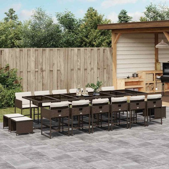 9-tlg. Garten-Essgruppe mit Kissen Schwarz Poly Rattan