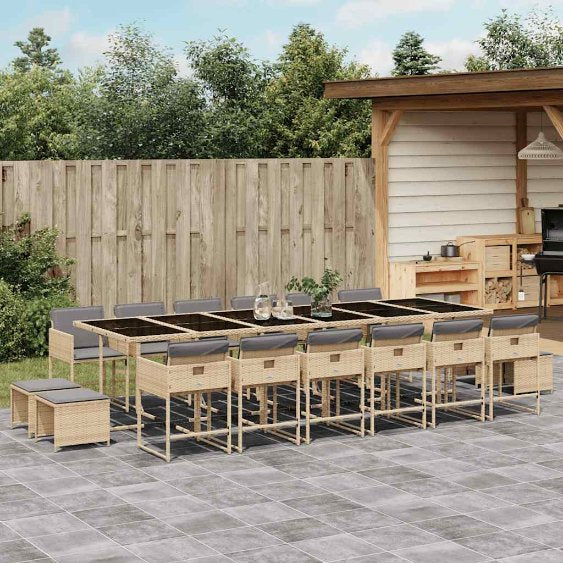 9-tlg. Garten-Essgruppe mit Kissen Schwarz Poly Rattan