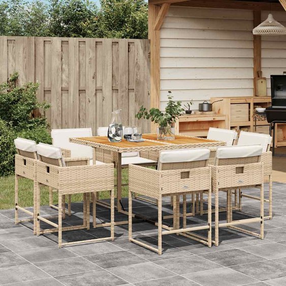 9-tlg. Garten-Essgruppe mit Kissen Schwarz Poly Rattan