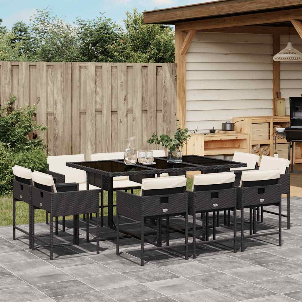 9-tlg. Garten-Essgruppe mit Kissen Schwarz Poly Rattan