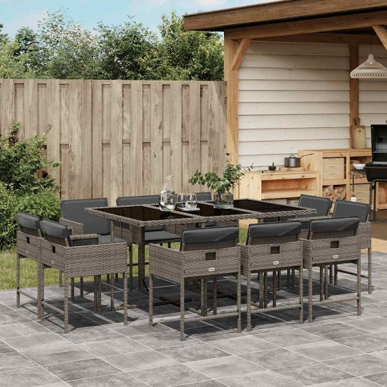 9-tlg. Garten-Essgruppe mit Kissen Schwarz Poly Rattan