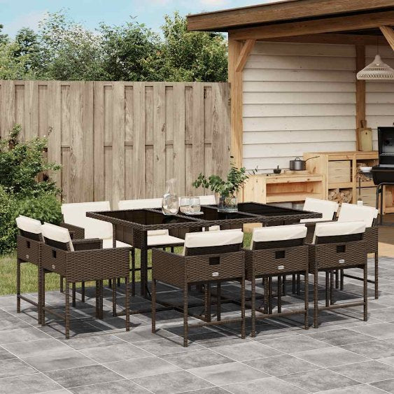 9-tlg. Garten-Essgruppe mit Kissen Schwarz Poly Rattan