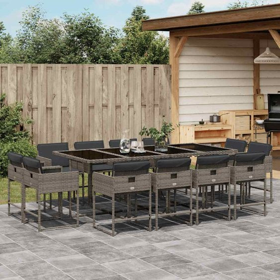 9-tlg. Garten-Essgruppe mit Kissen Schwarz Poly Rattan