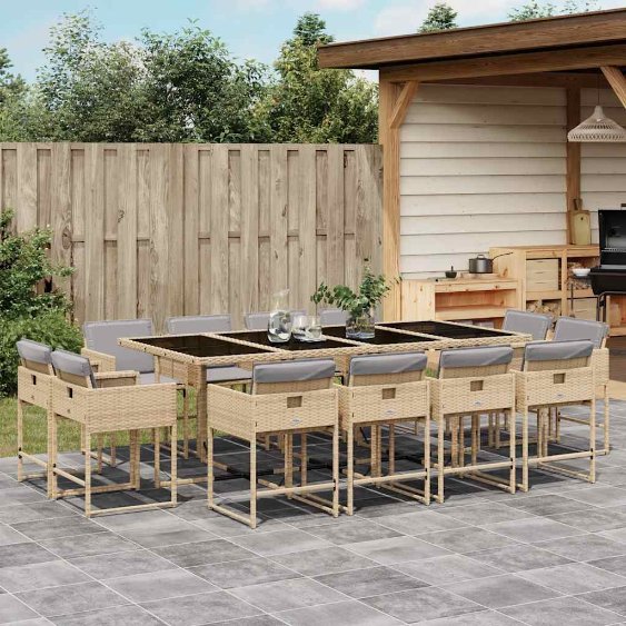 9-tlg. Garten-Essgruppe mit Kissen Schwarz Poly Rattan