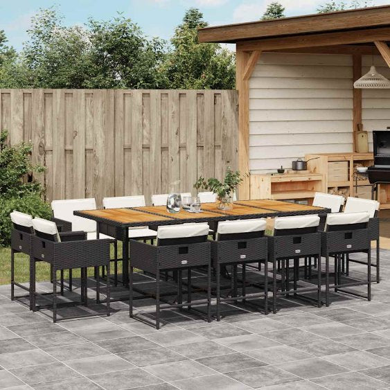 9-tlg. Garten-Essgruppe mit Kissen Schwarz Poly Rattan