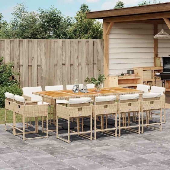9-tlg. Garten-Essgruppe mit Kissen Schwarz Poly Rattan