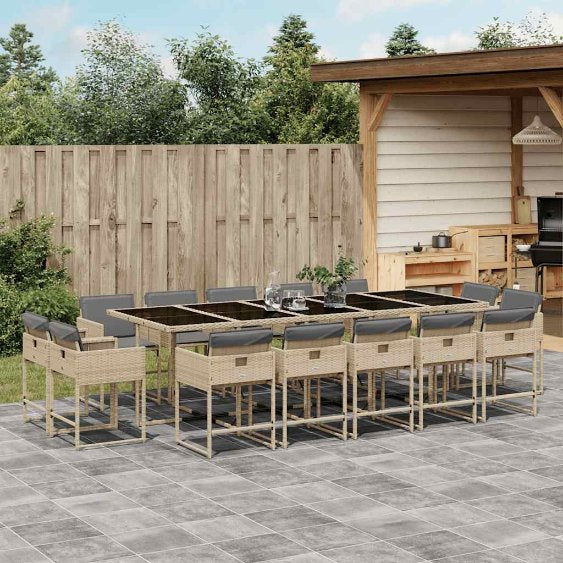 9-tlg. Garten-Essgruppe mit Kissen Schwarz Poly Rattan