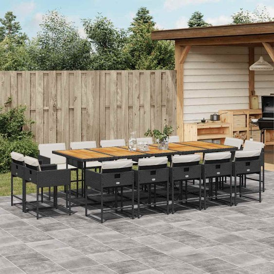 9-tlg. Garten-Essgruppe mit Kissen Schwarz Poly Rattan