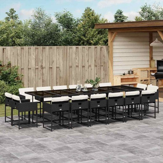 9-tlg. Garten-Essgruppe mit Kissen Schwarz Poly Rattan