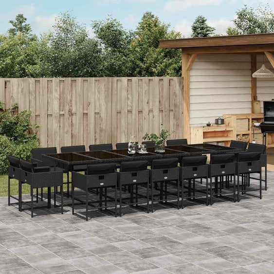 9-tlg. Garten-Essgruppe mit Kissen Schwarz Poly Rattan