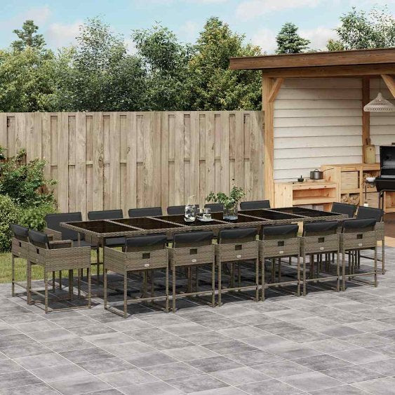 9-tlg. Garten-Essgruppe mit Kissen Schwarz Poly Rattan