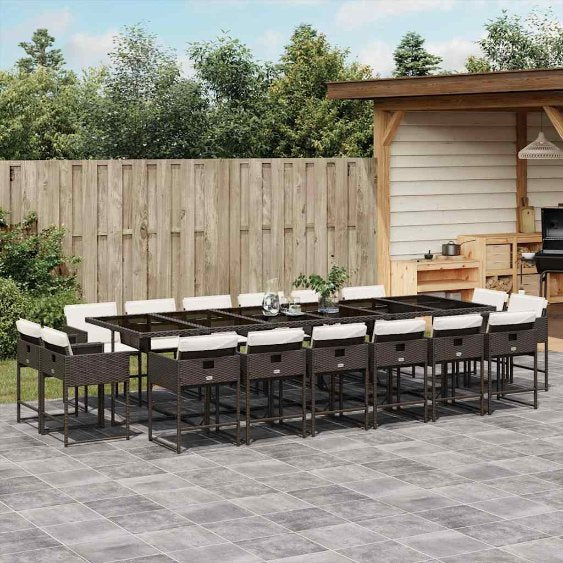 9-tlg. Garten-Essgruppe mit Kissen Schwarz Poly Rattan