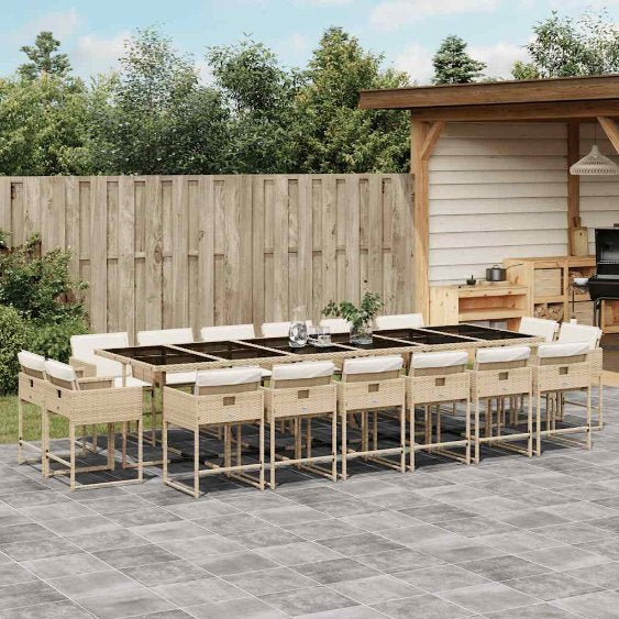 9-tlg. Garten-Essgruppe mit Kissen Schwarz Poly Rattan
